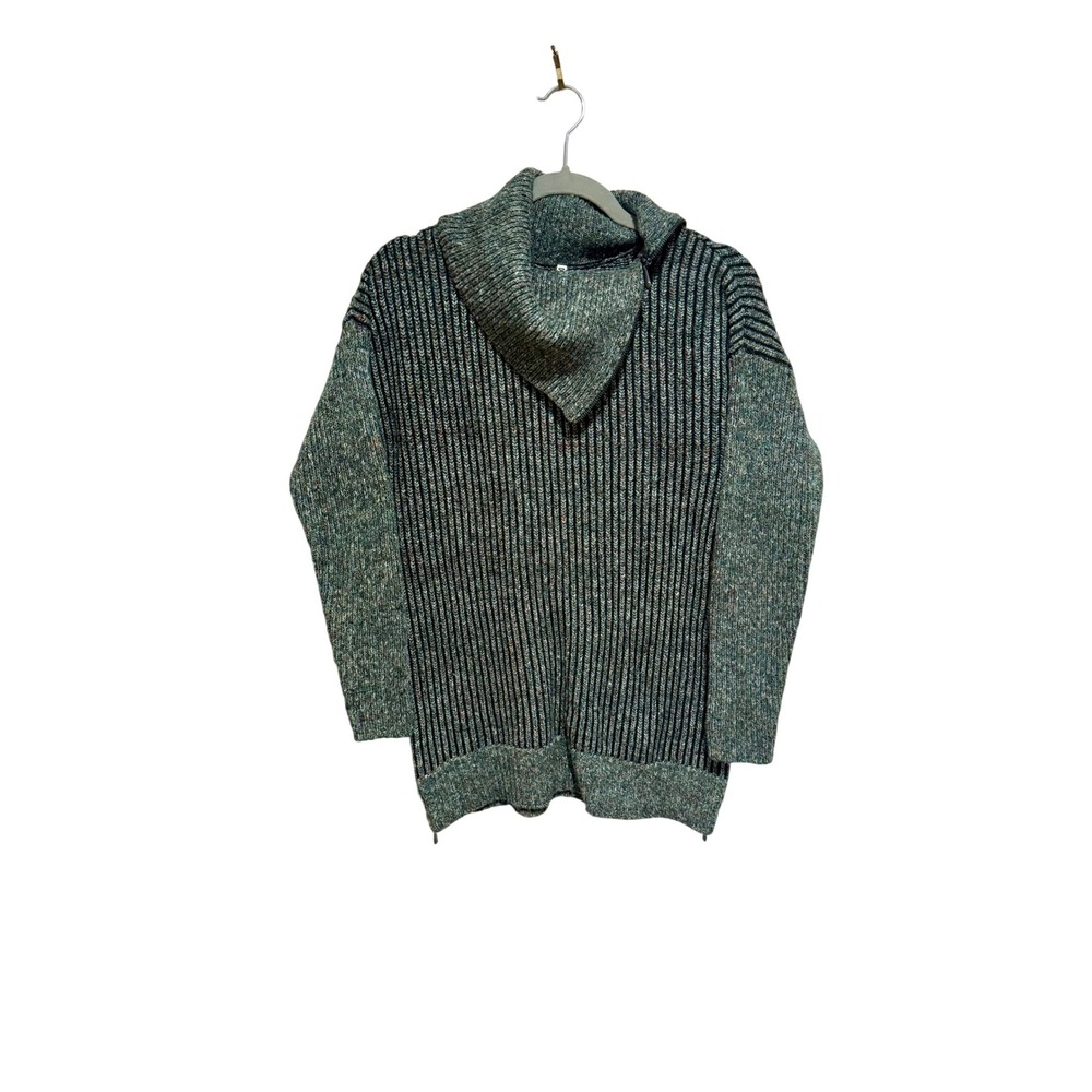 Leo & Nicole Womens Cowl Neck Striped Zipper Sleeve Knit Pullover Sweater